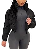 SCUSTY Damen Stehkragen Leichte Gesteppte Baumwolljacken Kurze Winter Puffer Mäntel, schwarz, Groß