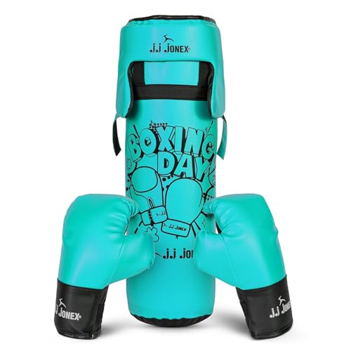 Image of JJ Jonex Sports Kids Boxing Punching Bag Set - Heavy Boxing Bag, Gloves, MMA, Home Gym & Martial Arts Training Equipment | for Boys & Girls for Age 3 4 5 6 7 8 Years |Blue Color |
