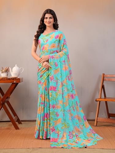 Image of Garden Vareli Floral Print Chiffon Saree