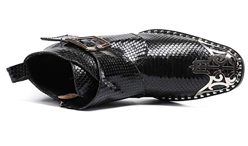 Santimon Mens Western Chelsea Boots Leather Metal Tip Buckle Zipper Dress Boots for Men4