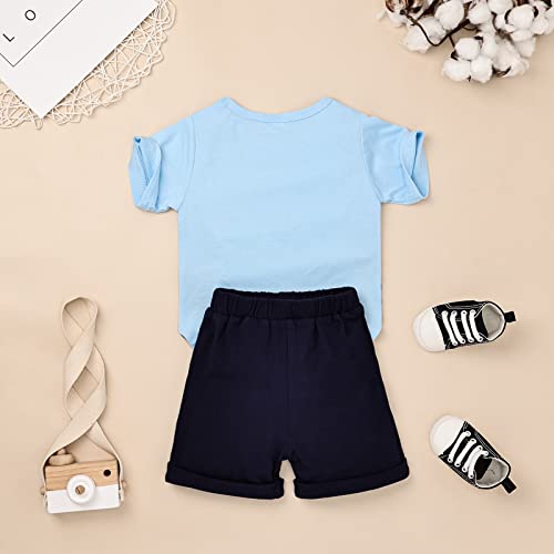 Image of FOCUTEBB Toddler Boy Clothes Summer Patchwork T-Shirt Shorts 2Pc Set 12M-5T