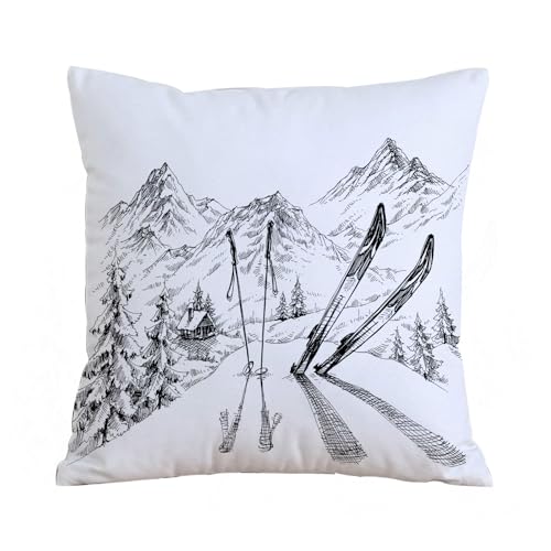 AELKSP Housse Coussin,Vacances d'hiver Installation de Ski Neige Montagne Noël,40x40 cm,Lot de Coussin Taie d'oreiller Décoratif Canapé pour Chambre,...