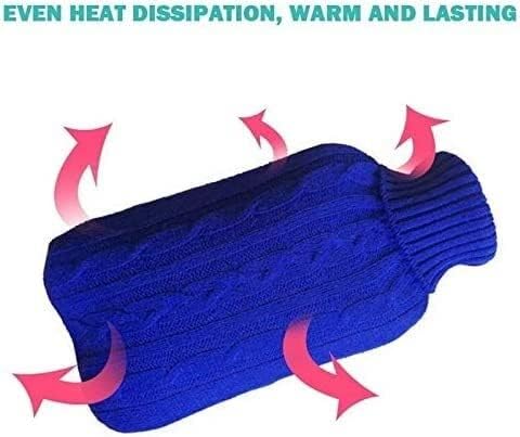 Hot Water Bottle, Winter 2000ml Hot Water Bottle Knitted Cover Solid Color Water-Filled Bag Cloth Cover Hand Warmer Winter Hot Water Bottle Warming Bag (Color : Dark Blue) (Color : Pink)