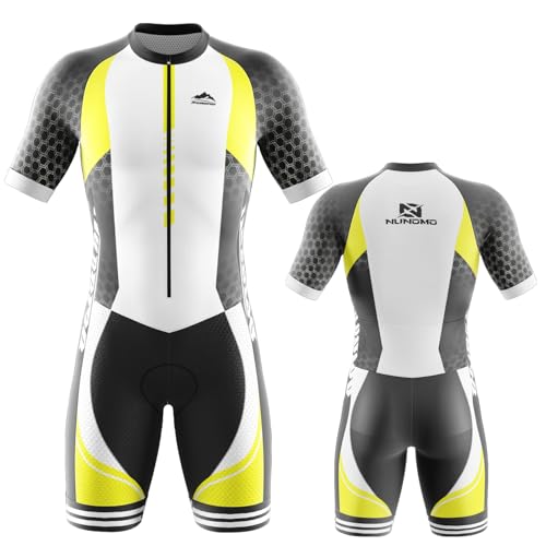 Triathlon Anzug Herren - Einteiliges Radtrikot - Trisuit Einteiler – Triathlonanzug - Triathlon Einteiler Kurz - 3Taschen für Wettkampf Run, Cycle, Swim,Fahrradanzug (Type-4,M)