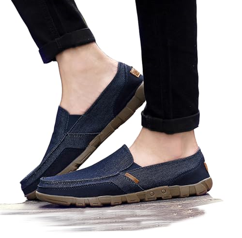 WUIWUIYU Men's Outdoor Casual Slip-on Loafers Boat Deck Canvas Denim Driving Shoes2