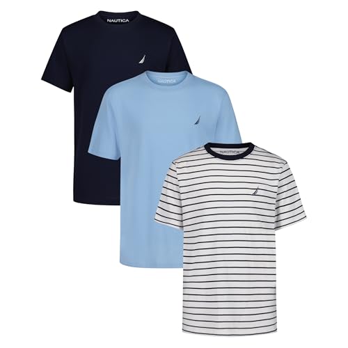 Image of Nautica Boys' Short Sleeve Crew Neck T-Shirt 3-Pack, Soft, Comfortable, Relaxed Fit