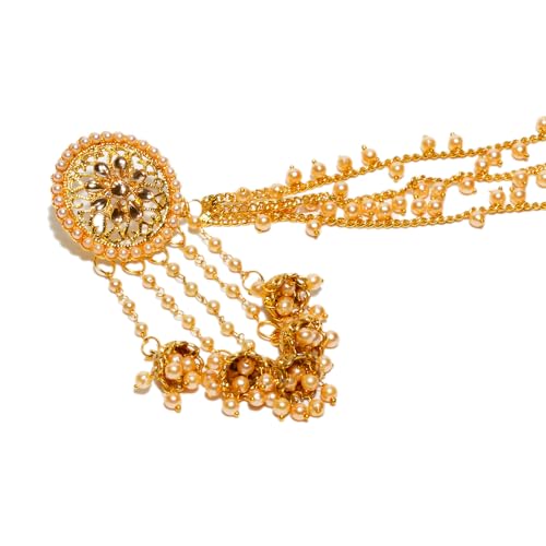 Bindhani Gold-Plated Devsena Indian Bahubali Tassel Jhumka Earrings With Hair Chain For Women3