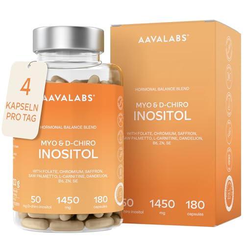Myo-Inositol & D-Chiro-Inositol Kapseln - Mit Zink B6 Chrom Selen Folat Sägepalme L-Carnitin Safran & Löwenzahn - 180 Kapseln 45 Tage Vorrat - Hormonhaushalts - Geeignet für Frauen mit PCOS