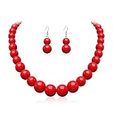 Cryshimmer Pearl Choker Necklace for Women Faux Pearl Beads Strand Necklace Earring Set Costume Jewelry (Red-1),Valentines Day Gifts for Her/Wife/Mother/Girlfriend