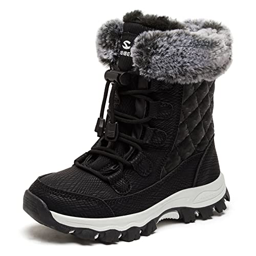 Bottes de Neige Fille Enfant Hiver Apres Ski Chaudes Fourrées Bottine Noir EU 34 Cover