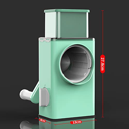 Espoway 3 In 1 Upgraded Manual Rotary Round Drum Slicer Julienne Grinder Grater Shredder For Kitchen, 3 Interchangeable Blades Large Feed Port Strong Suction With Handle (3X2 Blades, Green) #TOP3