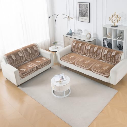 Image of HOKIPO Bagh Brown Premium Chenille Jacquard Sofa Cover 5 Seater - (3+2) for Seat & Back | 'Royal Aangan Series' (IN-1008-L6*2 + IN-1007-L6*2)
