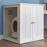 THE REFINED FELINE Refined Self-Cleaning Litter Box Cabinet, Wooden Cat Litter Box Enclosure for Automatic Litter Boxes, White, Shaker.