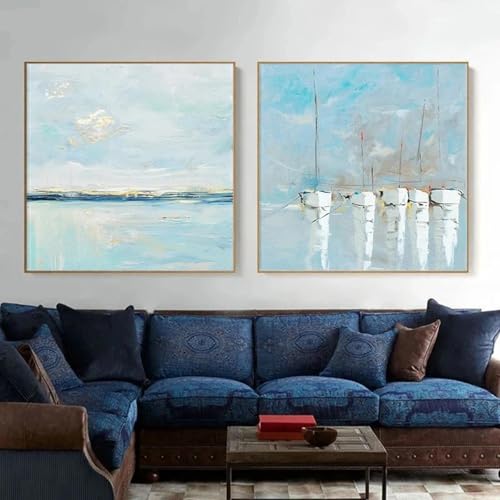 Peinture Toile Navire Bleu pour un salon moderne et relaxant