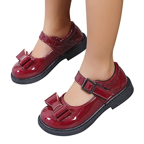 EnJoCho Toddler Little Girl Oxfords Dress Shoes Ballet Flats for Girl Party School Shoes Princess Shoes (Wine, 10.5 Years)