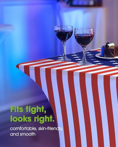 Image of Pureegg 4th of July USA 250th Anniversary Spandex Tablecloth 6ft - 2 Pack, Patriotic American Flag Fitted Stretch Table Cover for 6 ft Rectangle Table, Tablecloth for Independence Day Party
