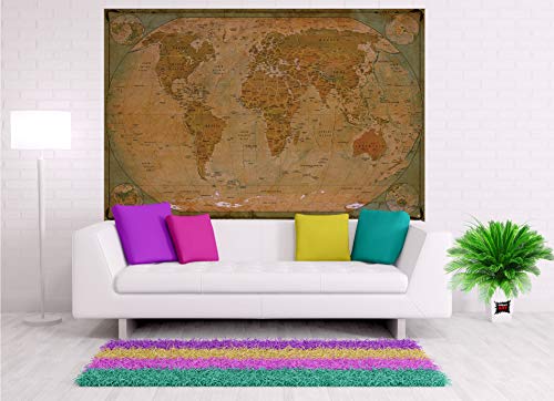 Photo Wallpaper – World Map Antique Style – Picture Decoration Vintage Globe Used Look Atlas Card Geography Continents Old School Image Decor Wall Mural (82.7x55.1in - 210x140cm)
