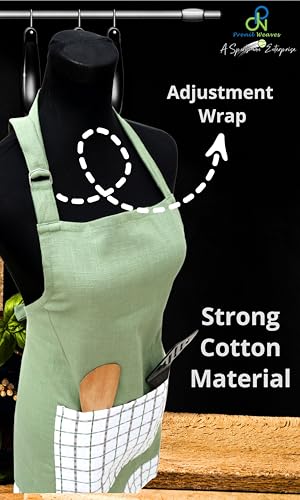 Image of Kitchen Apron for Women & Men | 100% Cotton | Cooking Apron with Big utility Pocket | Adjustable neck strap | Free Size | Kitchen Utensils Accessory