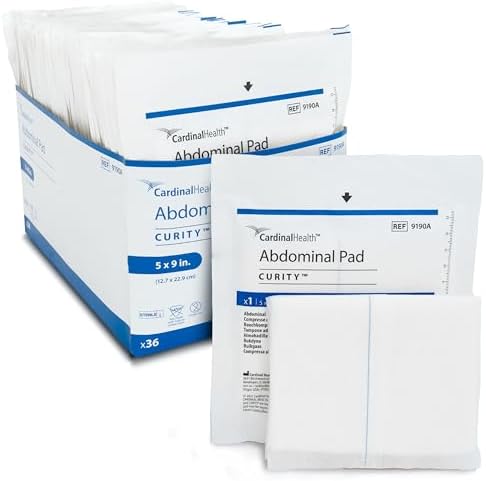 Covidien 9190A Curity Abdominal Pads with Wet Proof Barrier, Sterile, 5" x 9" (Pack of 36)