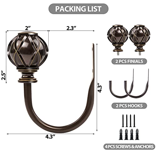 Kamanina Decorative Curtain Drapery Holdbacks, Netted Texture Finials, Antique Bronze(1 Pair/2 Pack), Small #TOP5