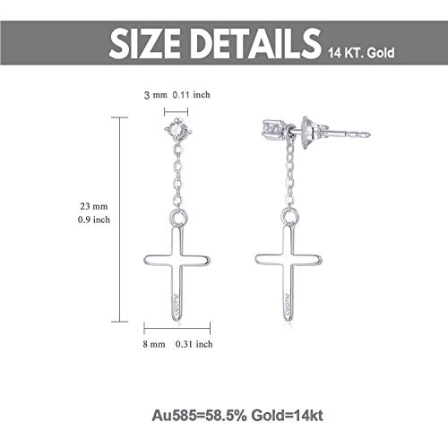 14K White Gold Synthetic Moissanite Cross Earrings For Women, Solid Gold Stud Drop Earring Religious Jewelry Gifts For Her #TOP1