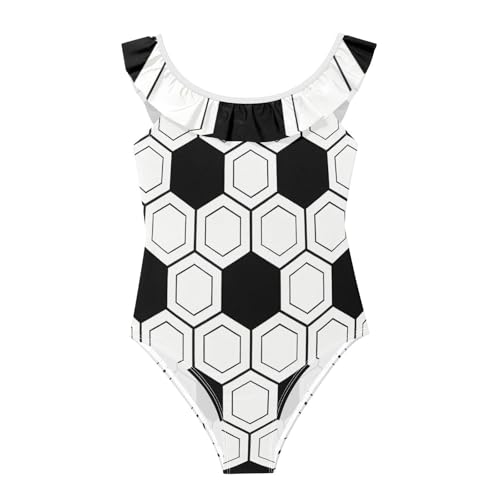 Bañador para niñas de 3 a 6 años SyXIOP con volantes y diseño de hexágonos blanco y negro