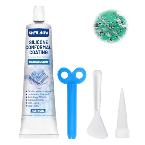 WEILAOK Gel Aislante Electrico, Cinta Aislante Liquida, Impermeabilizante Transparente/Secado Rápido/Resistente a Altas Temperaturas/Fluidez para Placas de Circuito Impreso y Placas de Control