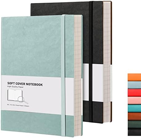 RETTACY B5 College Ruled Notebook Thick Lined Journal 2 Pack - Extra Large Softcover Composition Notebooks with Total 408 Numbered Pages 2 Free Sticky Notes Divider, 100gsm Paper 19 x 25 cm