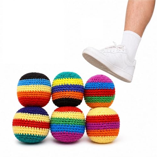 Fskthwr Footbag Set (6 Pack Assorted Colors), Crochet Kick Balls for Adults, Stress Relief Fidget Toy, Outdoor Party Game, Soft Footbags for Group Play (6PCS)