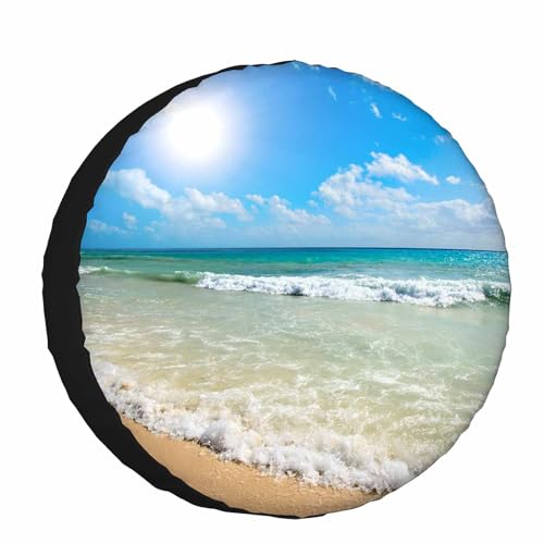 Image of Sunny Beach Spare Tire Cover 15 inch Wheel Beautiful Beach Protectors Weatherproof Universal for Trailer Tire Cover Rv SUV Truck Camper Travel Trailer