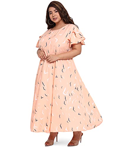 Image of OOMPH! Women's Western & Fusion wear Crepe A-Line Maxi Plus Size Dress - Candlelight Orange - od248 6XL