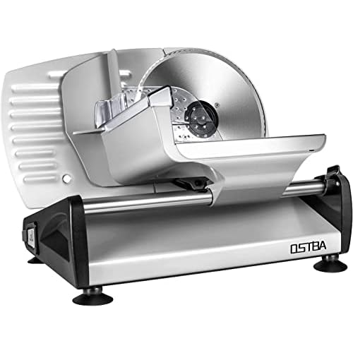 AC Meat Slicer For Home Use - Electric Deli & Food Slicer with Removable 7.5’’ Stainless Steel Blade and 0-15mm Adjustable Thickness for Cheese, Bread, Include Food Pusher & Non-Slip Feet, Silver