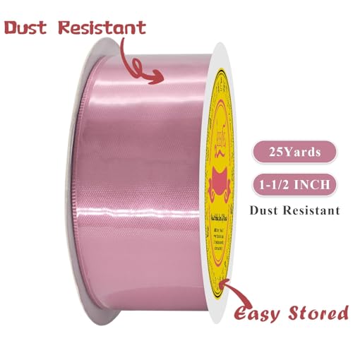 Image of Double Face Rose Mauve Satin Ribbon 1-1 /2 inch X 25 Yards Polyester Rose Mauve Ribbon for Gift Wrapping Very Suitable for Weddings Party Hair Bow Invitation Decorations and More