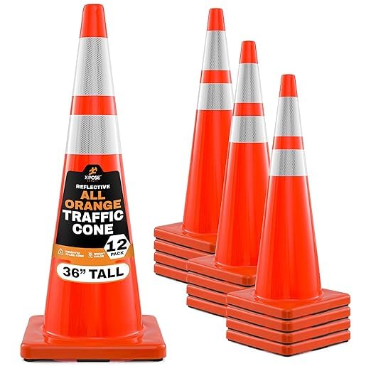 Image of Xpose Safety 36 Inch Orange Traffic Cones with 6 inch & 4 inch Collars, 12-Pack