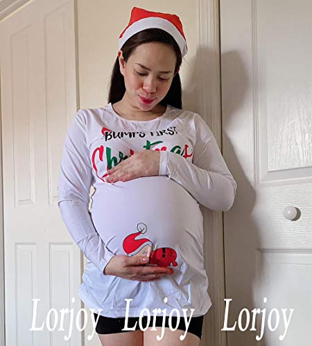 Women's Maternity Christmas Long Sleeve T-Shirt Side Ruched Tops Xmas Pregnancy Clothes (White04, Large) #TOP4