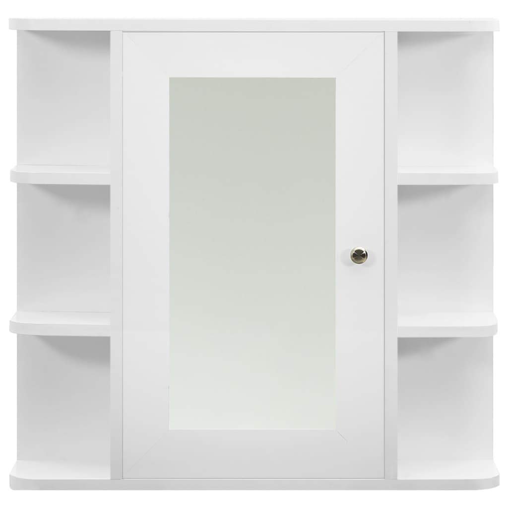 SYDE Armario de Baño con Espejo Blanco 66x17x63 cm | MDF y Vidrio, 1 Puerta, 8 Compartimentos, Almacenaje para Aseo