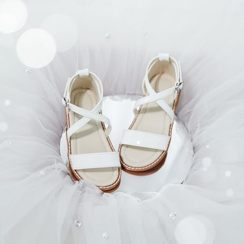 ESTINE Toddler/Little Kid Girls Dress Cross Strappy Open Toe Sandals Princess Flats Summer Flower Girl Shoes4