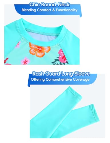 Image of Snowheart Girls Rash Guard Swimsuit Set Long Sleeve Bathing Suit Two Piece 3-12 Years