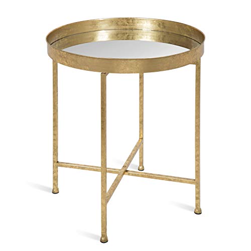 Kate and Laurel Celia Metal Foldable Round Accent Table, 18.25" x 18.25" x 22", Glass Surface and Gold Frame, Modern Minimalist Design and Detachable Magnetic Tabletop by Kate and Laurel - Used condition - US$72.56