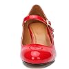 MAIERNISI JESSI Unisex Men's Women's Mary Jane Pumps Round Toe Kitten Heel Hollow Out Shoes, A Patent Red, 11.5 Women/10 Men #3