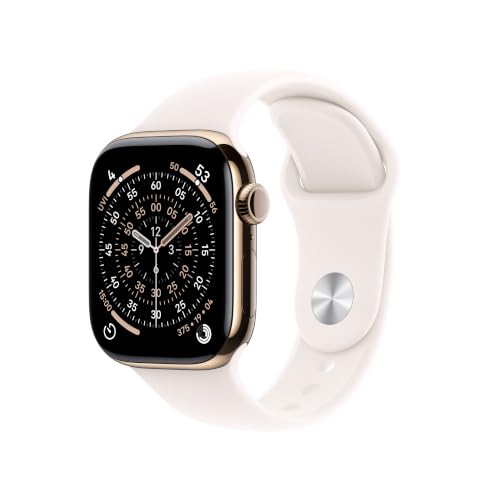 Apple Watch Series 11 [GPS + Cellular 42mm] Smartwatch with Gold Titanium Case with Light Blush Sport Band - S/M. Sleep Score, Fitness Tracker, Health Monitoring, Always-On Display, Water Resistant