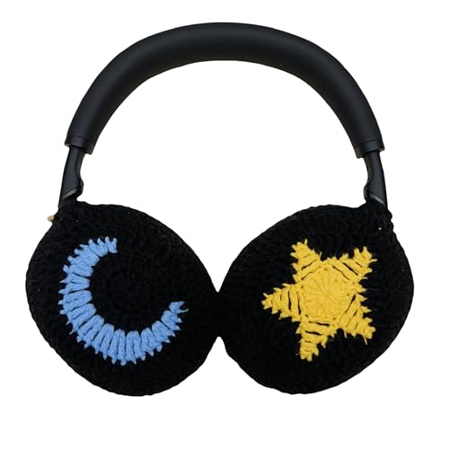 Funda para auriculares hecha a mano con diseño de luna y estrella negra de ganchillo, compatible con Sony xm6, funda protectora para amantes de la música