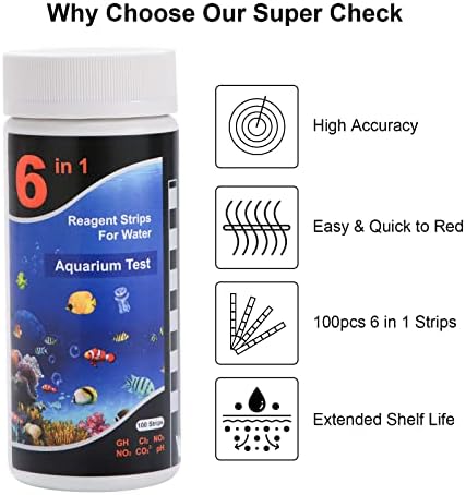 LUNEKUCK 100PCS 6 in 1 Aquarium Test Strips, Fish Tank Pond Test Strips for Freshwater and Saltwater, Aquarium Testing Kit for Nitrate, Free Chlorine, Ph, Nitrite, Hardness, Carbonate Root