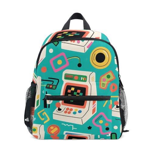 Retro Gaming Aqua Toddler Backpack Kids Preschool Daypack Kindergarten Backpacks with Name Tag for Boys Girls
