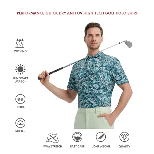 Image of Golf Shirts for Men Dry Fit Short Sleeve Print Performance Moisture Wicking Polo Shirt