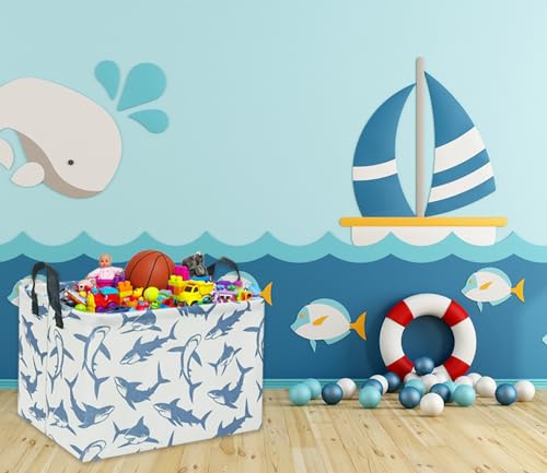 Image of Rectangular Shark Basket Kids Baby Storage Basket Cute Kids Toy Storage Bin Organizer Shelf Book Shark Room Decor(Blue Shark)