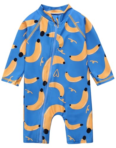 Image of VAENAIT BABY Zip & Snap Rash Guard Swimsuit, UPF 50+ One-Piece Long Sleeve Swimwear, Quick Dry Infant Beach Suit for 0~2T