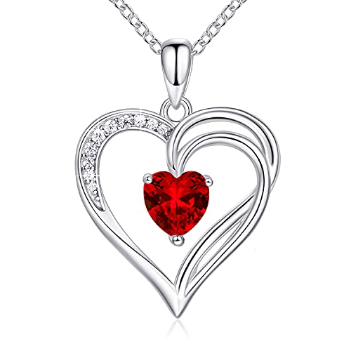 AM ANNIS MUNN 925 Sterling Silver Heart Necklace Birthstone Necklace for Women Double Heart Silver Jewelry Necklace Gifts for Women Mom Her