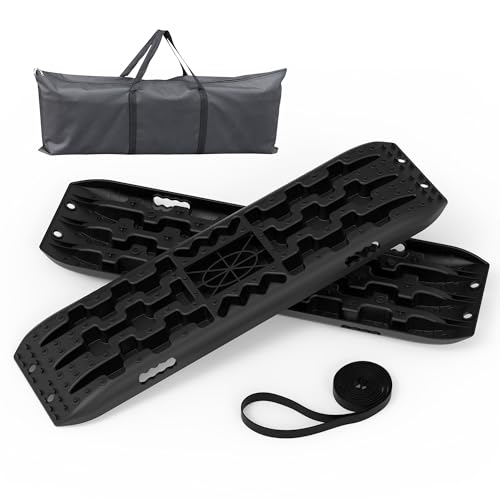TOWKING Heavy-Duty 41' Off-Road Traction Boards with Jack Base & Storage Bag - Recovery Boards Perfect for Sand, Mud, and Snow, 2pcs Black
