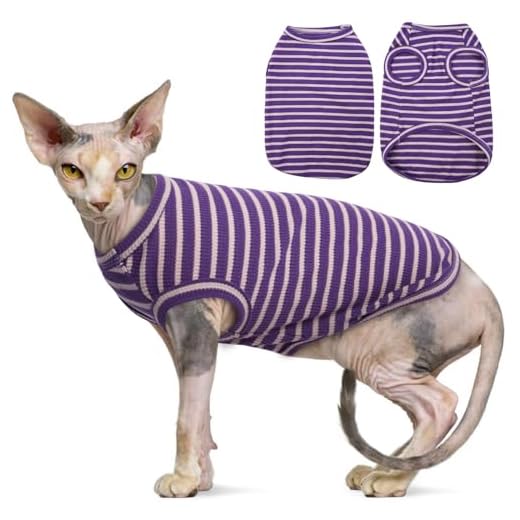 OUOBOB Sphynx Vêtements pour chat - T-shirts respirants pour chats sans poils - Rayures - Chaton - Sans manches - Vêtements d'été pour animaux de compagnie pour Sphynx, Cornish Rex, Devon Rex